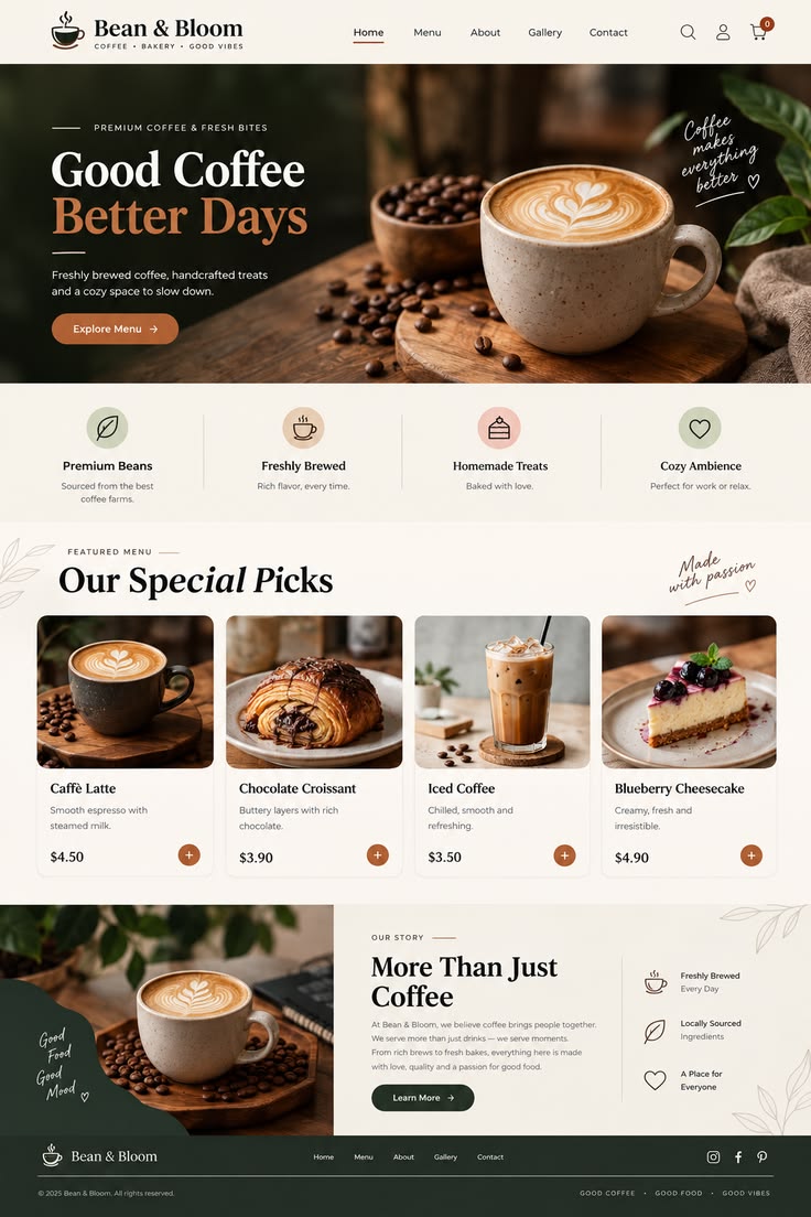 Modern Coffee Shop Website Design | Cozy Cafe Web Design — tampilan 1